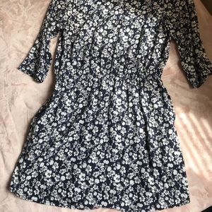 Floral white & navy mini dress with half sleeves